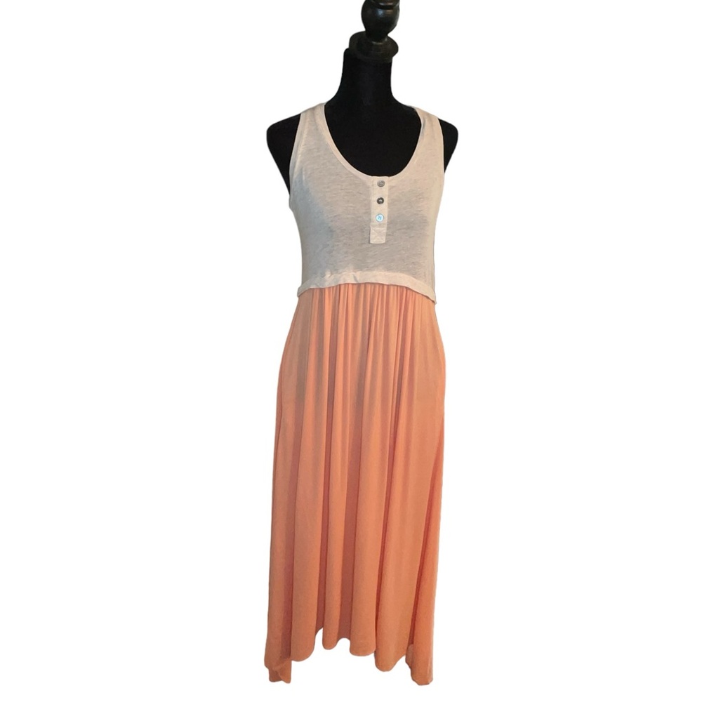 White and Peach Sleeveless Dress‎